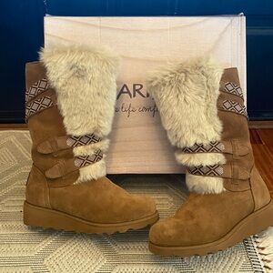 BearPaw Tan and Cream Fur Boots
